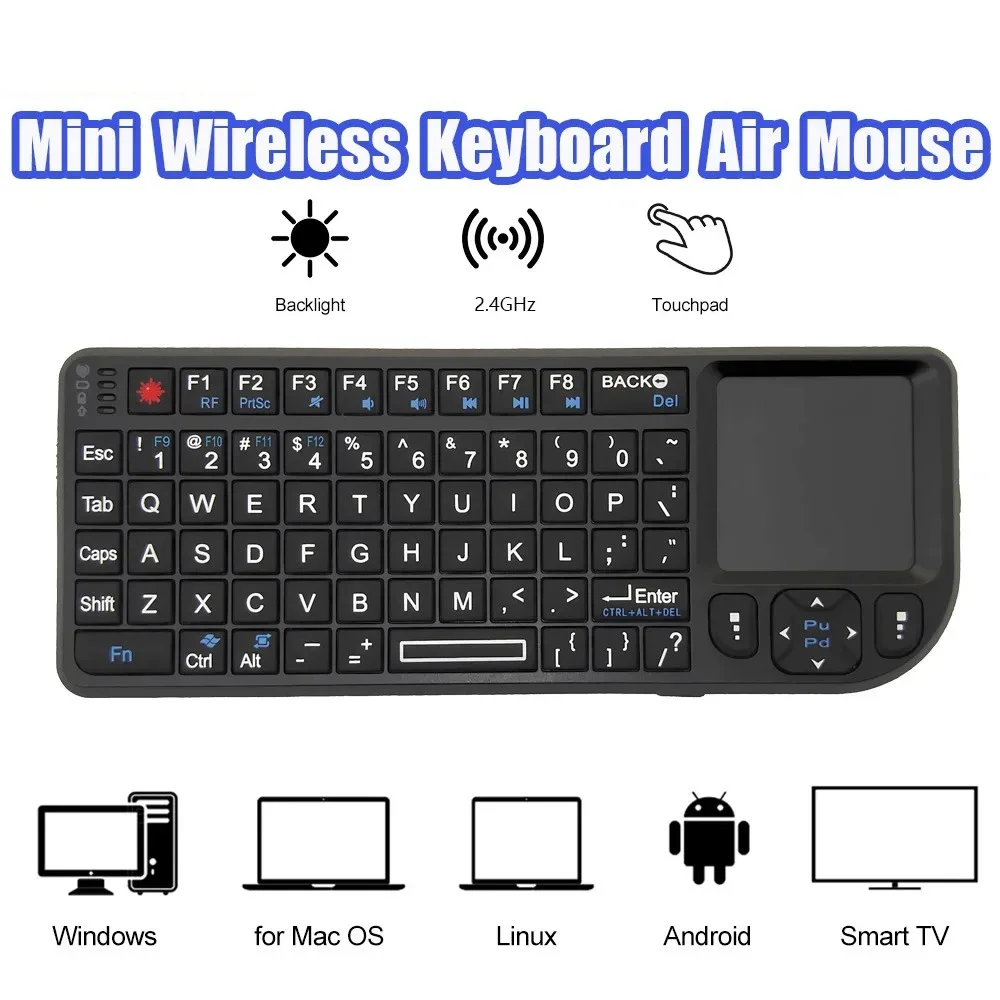 

A8 Mini Wireless Keyboard 2.4G 7 Color Backlit 3 in1 Handheld Keyboard with Touchpad Air Mouse for Android TV Box PC Tablet