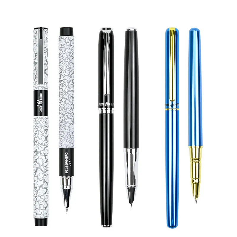 Pluma estilográfica HERO con capucha, colores azul y verde, bolígrafos de tinta para estudiantes que practican la escritura a mano, pueden reemplazar bolsas de tinta de calibre 2,6 mm, kawaii