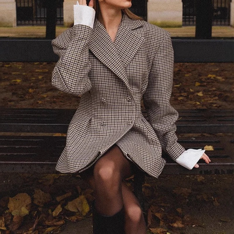 2025 Spring New Fashionable Style Plaid Waist Cinched Suit Jacket for Women
