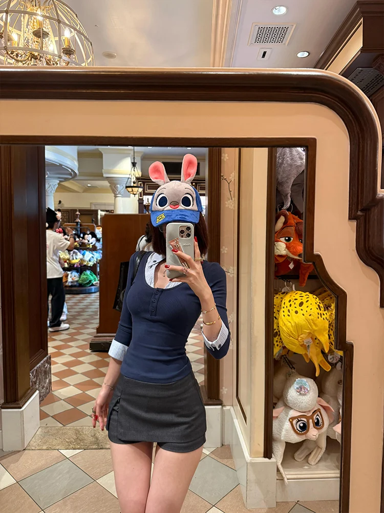 تي شيرت أمريكي Sle Ne Fake مكون من قطعتين طويل Sve تي شيرت نسائي بطبقة أساسية للتخسيس فريد من نوعه ومنزلق للخريف