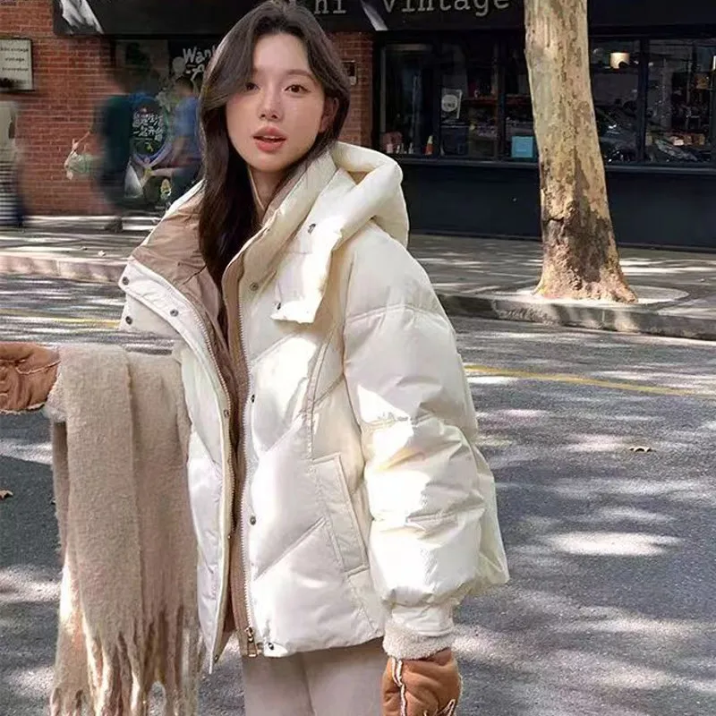 

24 New Arrival Autumn/winter Loose Korea Style Long Sleeve Hooded Collar Single Breasted Parkas Casual Warm Thickened Coats V101