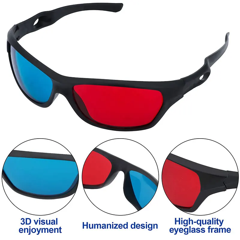 5Pcs Universal 3D Plastic Glasses / oculos / red Blue Cyan 3D Glass Anaglyph 3D Movie Game DVD Vision/cinema Black Frame