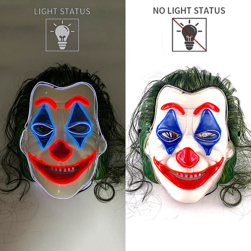 Cosplay DC Joker Headgear Mask Smilling Full Face Head Cover Luminous LED Glow Mask For Dark Night