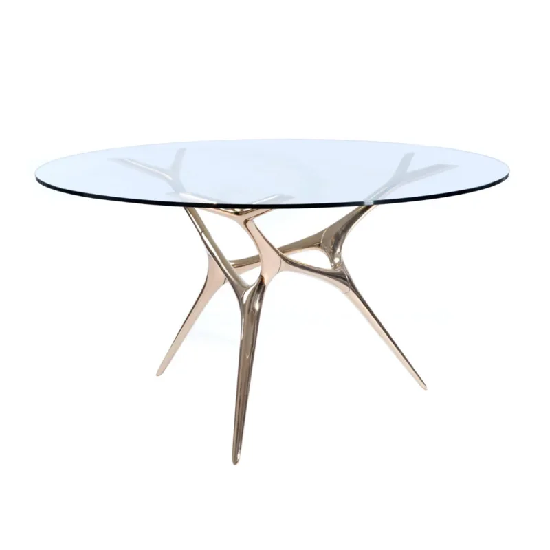 Round Small Dining Table Light Luxury Tempered Glass Stainless Steel Dining Table