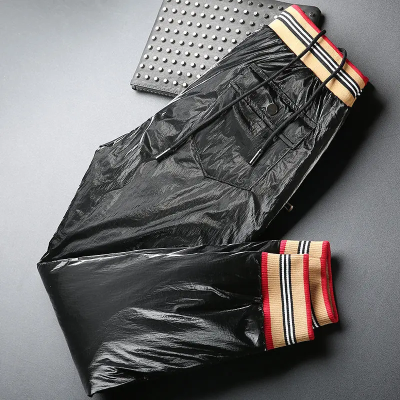 Autumn Winter Glossy Shiny Cotton-padded Pants Plus Size Loose Warm Harem Trousers