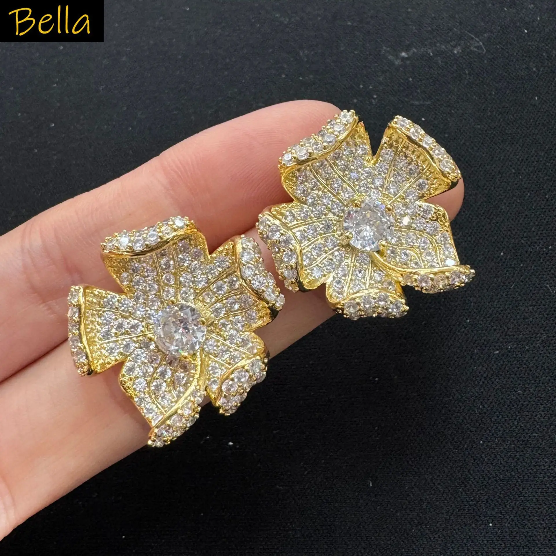 

women stud earrings flower petals cute jewelry shiny zircon purple white floral earrings party jewelry gold silver color