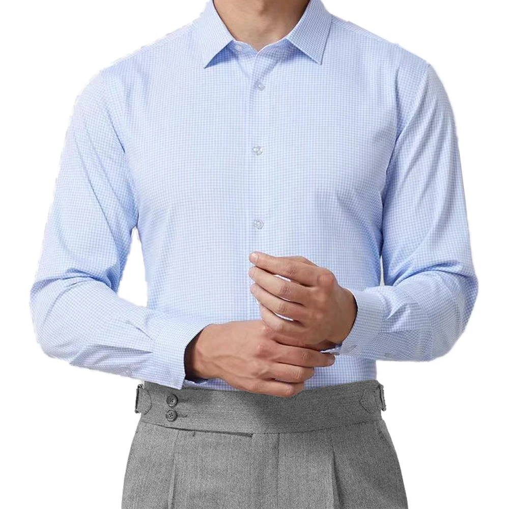 Fashion Wrinkle Resistant Light Blue Business Dress Shirts For Men Slim Fit Long Sleeve Man Shirt Chemise Homme Manche Longue