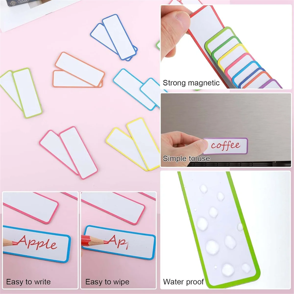 54 Pcs Magnetic Dry Erase Labels Reusable Strips Classroom Name Tags Writable Blank Magnet Cards Erasable Fridge Memo