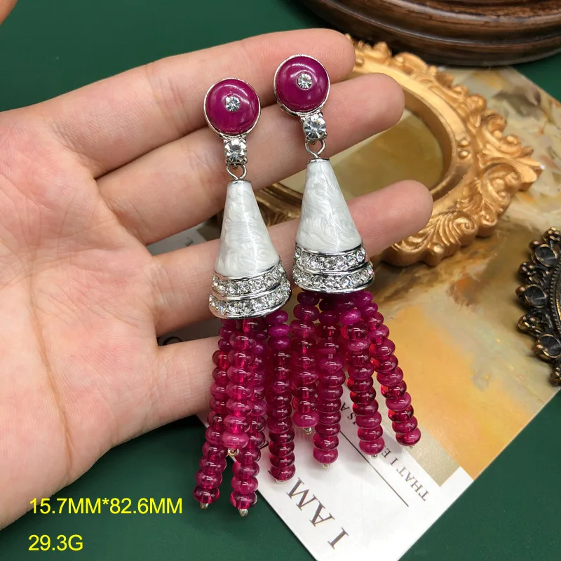 

NISHIZAWA Purple Beads Earrings Woman Long Tassels Glaze Vintage Jewelry Palace Style Fashion Hyperbole Elegant Aretes De Mujer