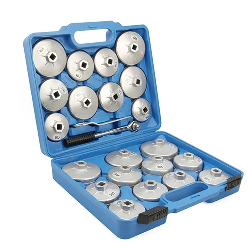 23-piece Aluminum Cup Type Oil Filter Wrench Set Oil Filter Cap Removal Wrench Set Spanner Maintenance Tools Kit With Case