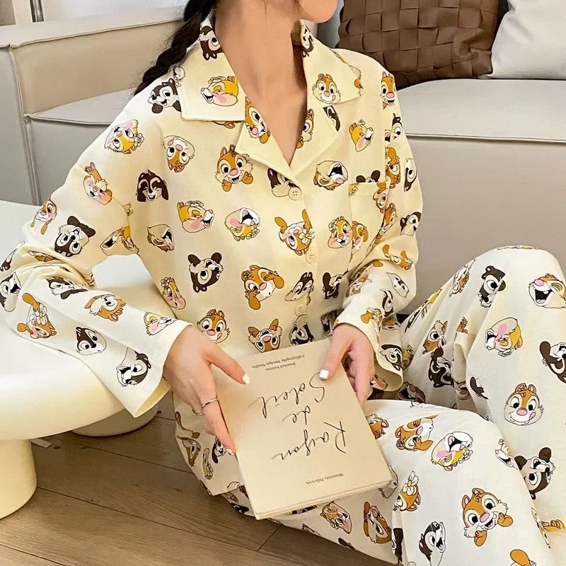 Disney Chip Dale cute creative cartoon pattern printing soft and comfortable pure cotton skin-friendly pajamas and home wear set