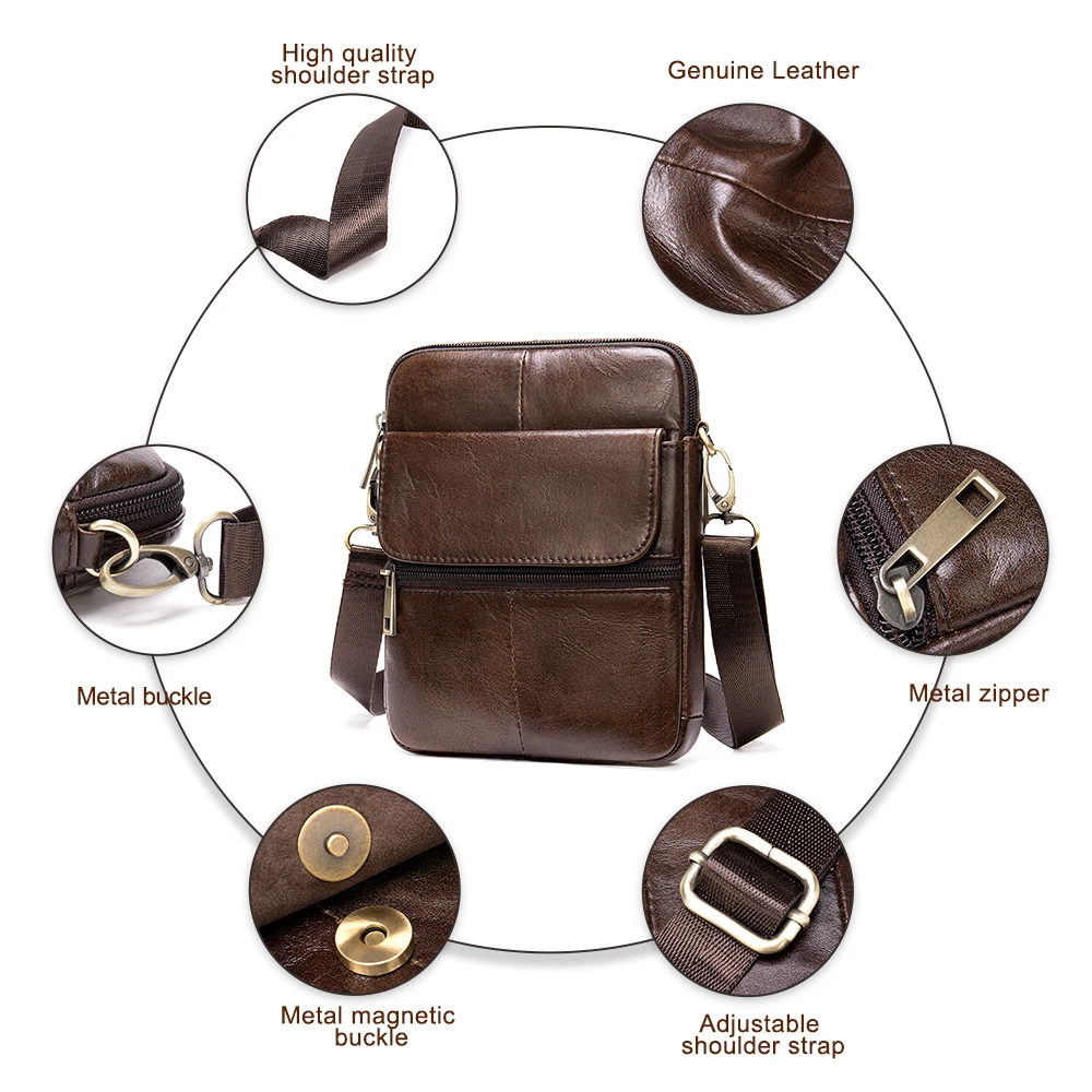 Bolsa de ombro de couro genuíno para homens, pequenos sacos mensageiro, mini bolsa tiracolo de viagem masculina, nova moda, 2020