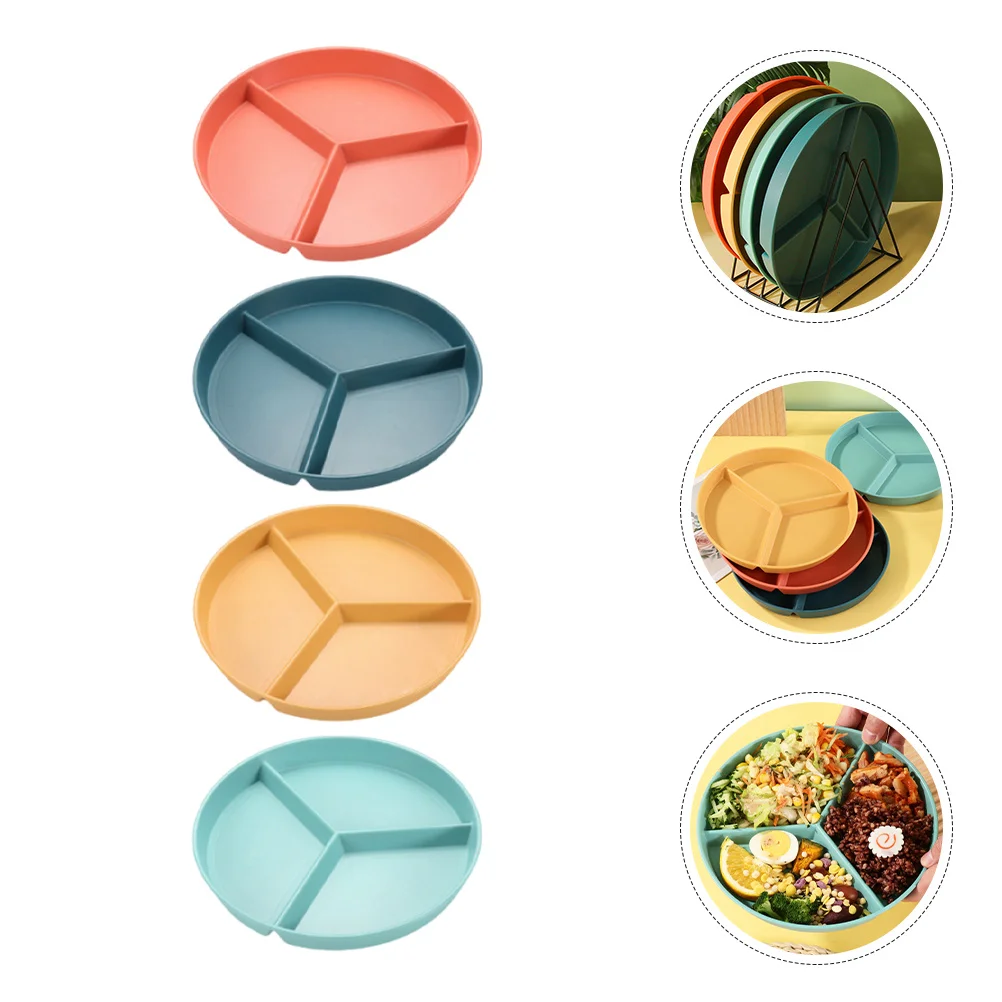 

4Pcs Divided Plates Portion Control Reusable Kitchen Tableware Multifunctional Design for Healthy Eating Divider Plates