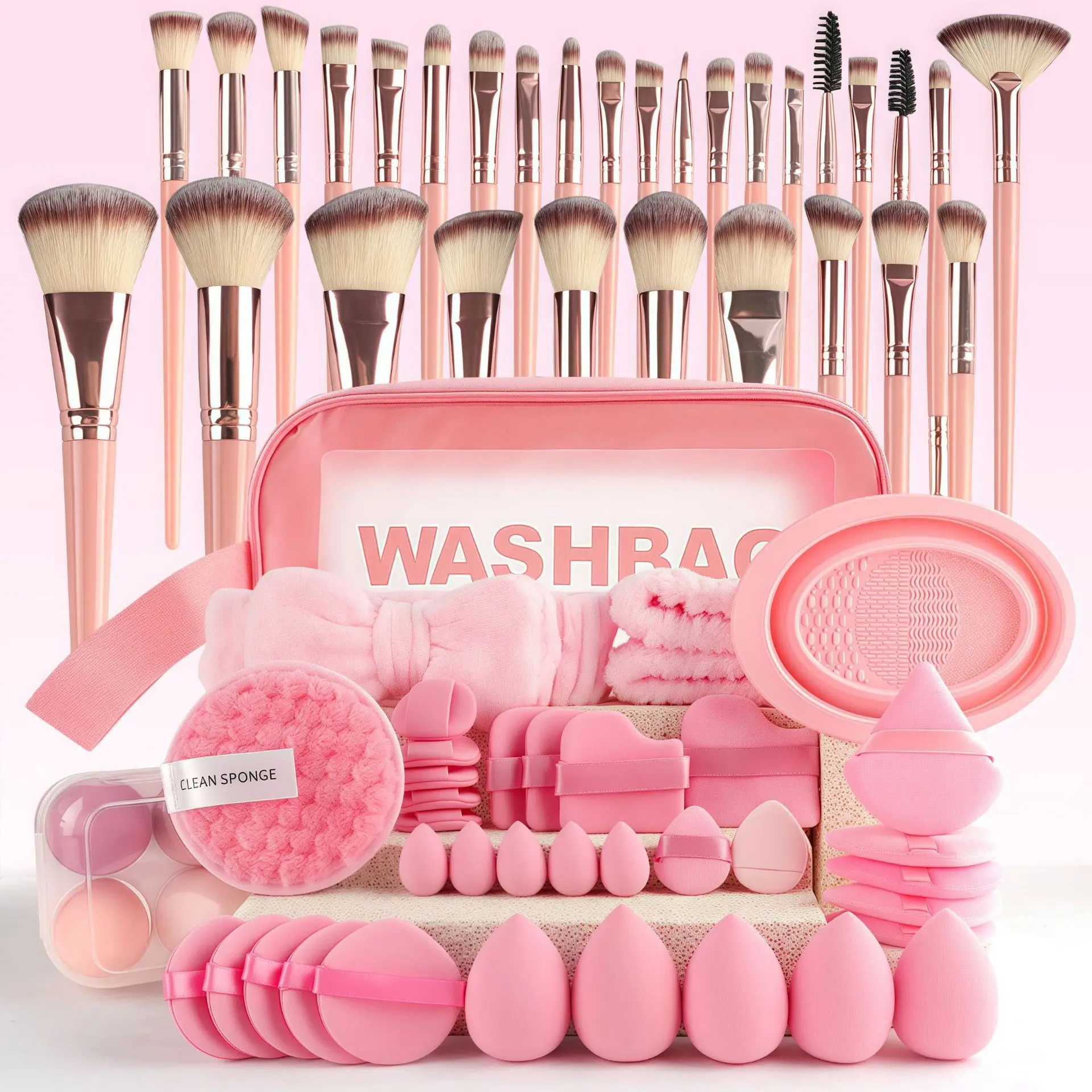 

40Pcs 67Pcs Full Facial Makeup Tool Combo Set - Triangle Cleansing Sponge & Cleaning Brush Kit for Even Application And Skin Car