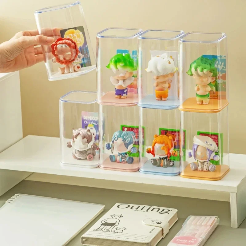 4pcs Creative Figurine Display Box, Acrylic Transparent Dust-Proof Doll Showcase with Lid, Stackable Blind Box Display Stand