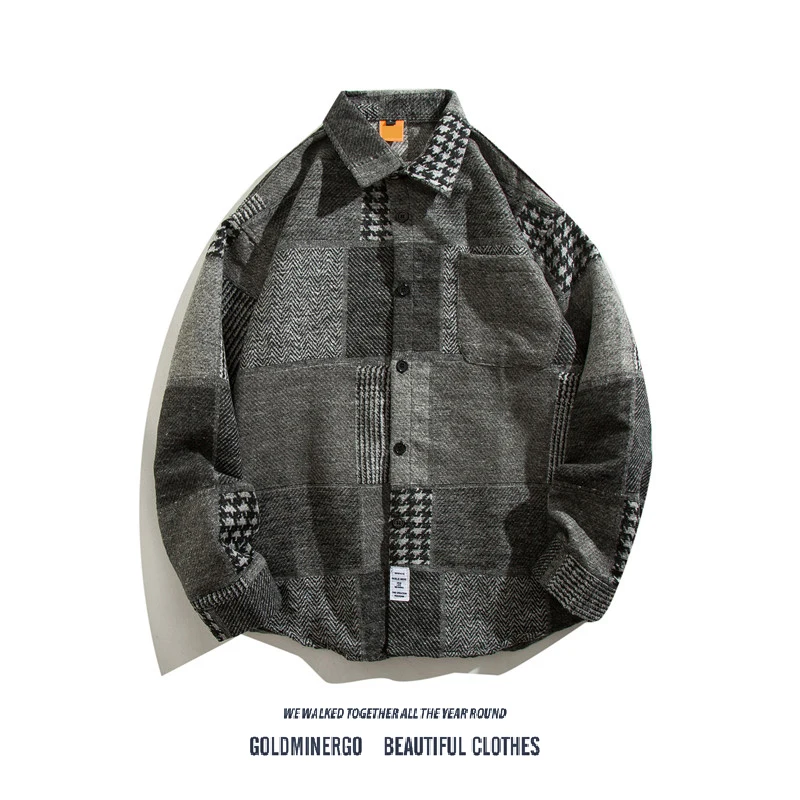 

Spring Autumn Plaid irt Men's Loose Casual Faion Outerwear Harajuku Sle Long Sve Polyester Fibre Regular Length