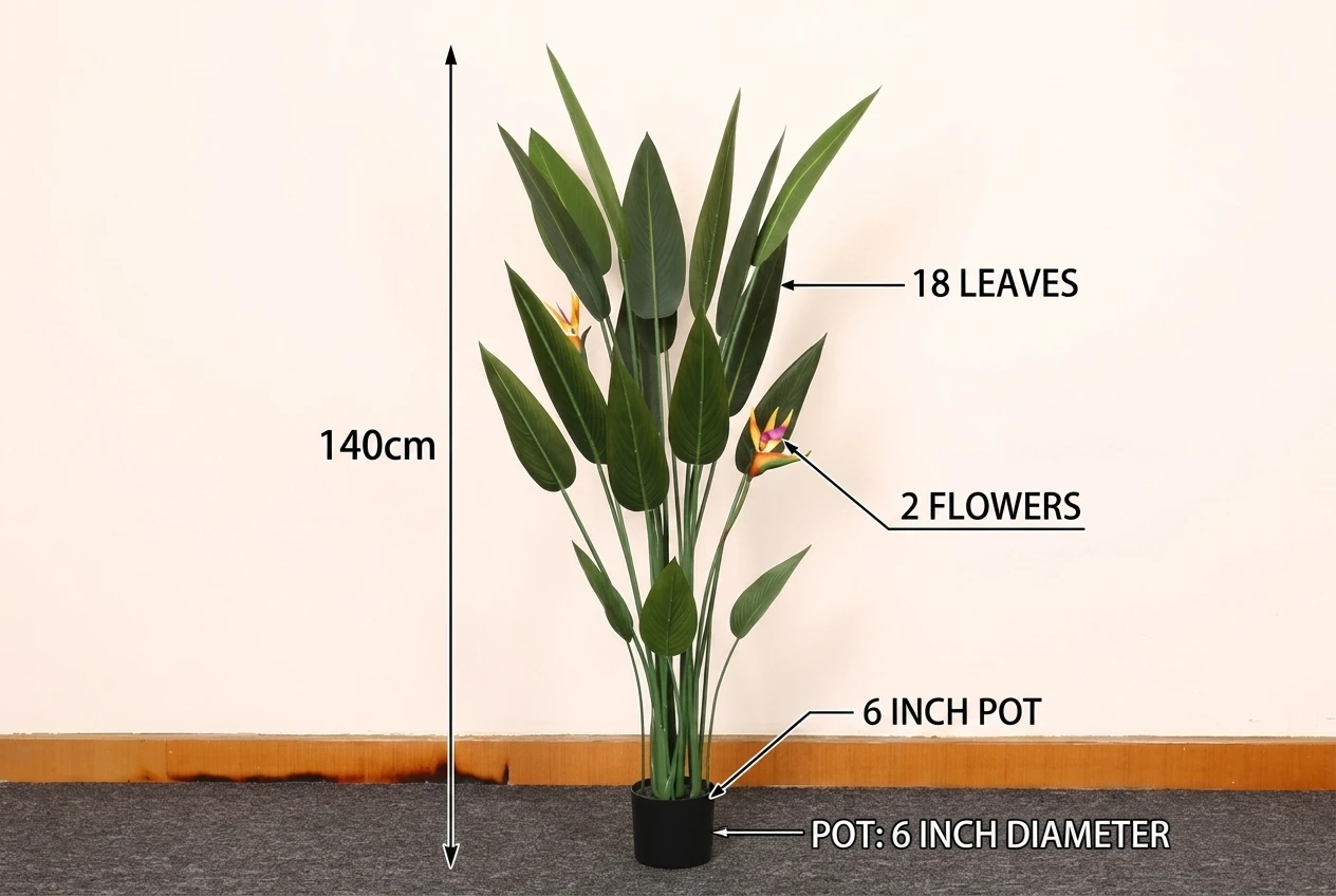 #￥Large Plastic Artificial Bird Paradise Palm Trees UV Resistant Flame Retardant Eco-Friendly Indoor Landscaper Easter Festival