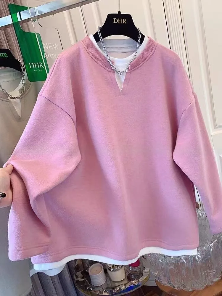 

Женский свитшот больших размеров с круглым вырезом, свободного кроя, для полных девушек, 300 Pou, в стиле Lazy Sle, комплект из двух предметов