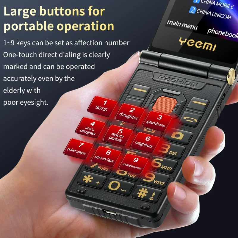 YeeMI M7 + 4G ميزة متينة الهاتف زر كبير كامل النطاق الوجه الهاتف المزدوج سيم شاشة مزدوجة 6800mAh بطارية كبيرة الهاتف المحمول للرجل العجوز