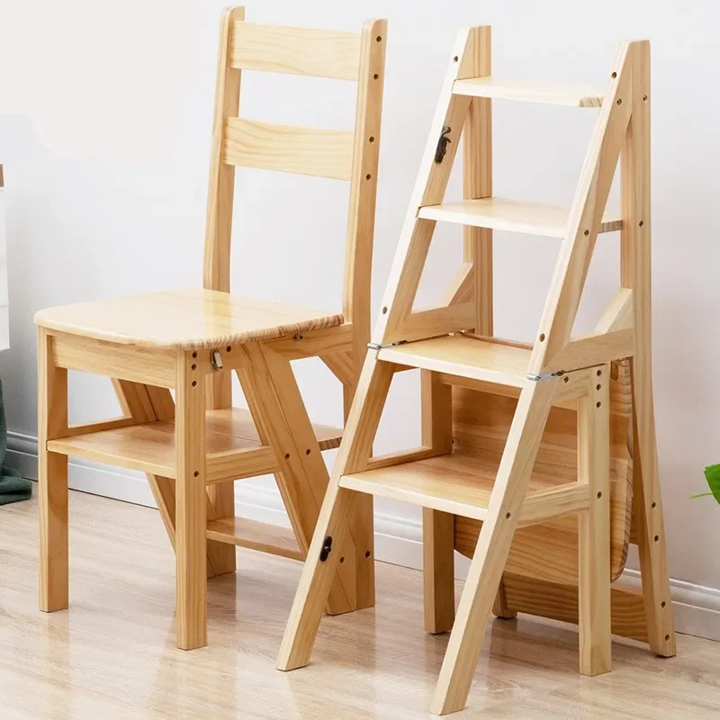 

Household Folding and Expansion Dual Use Solid Wooden Ladder Stool Indoor Climbing Hermitage Ladder Stairs Multi-function