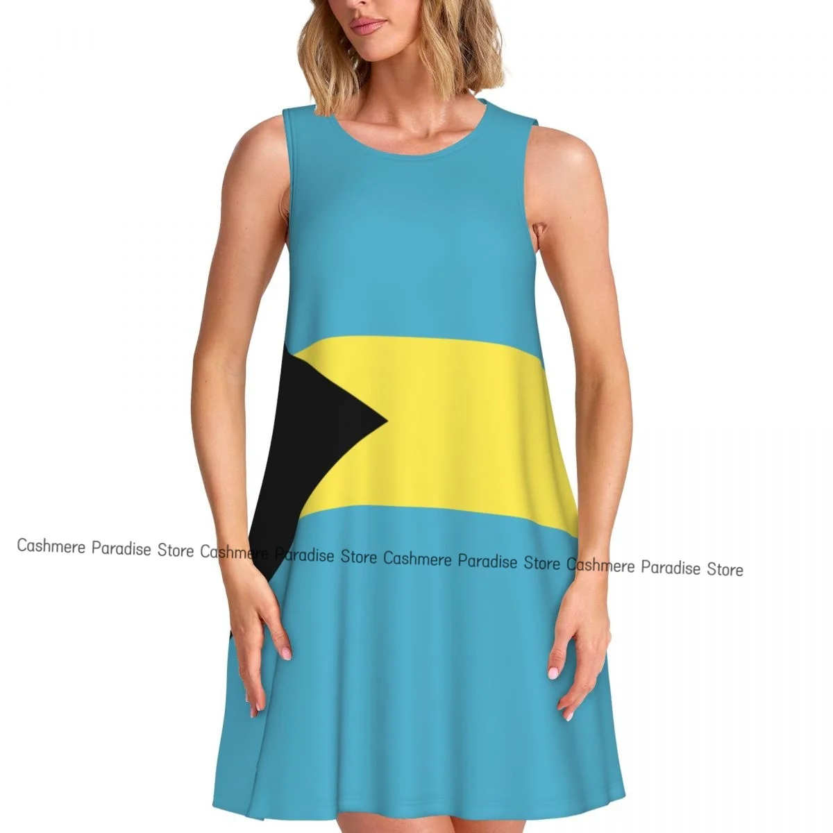 فستان نسائي جزر البهاما فستان صيفي كاجوال تي شيرت فساتين شاطئ تغطي فستان بدون أكمام #3