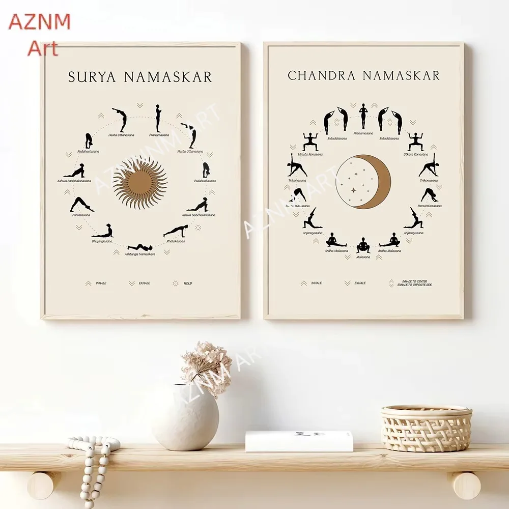 1/2Pcs Ungerahmt Yoga Sonne Mond Salutation Trendy Kunst Poster Yoga Liebhaber Minimalistischen Malerei Leinwand Druck Wand Hause dekoration