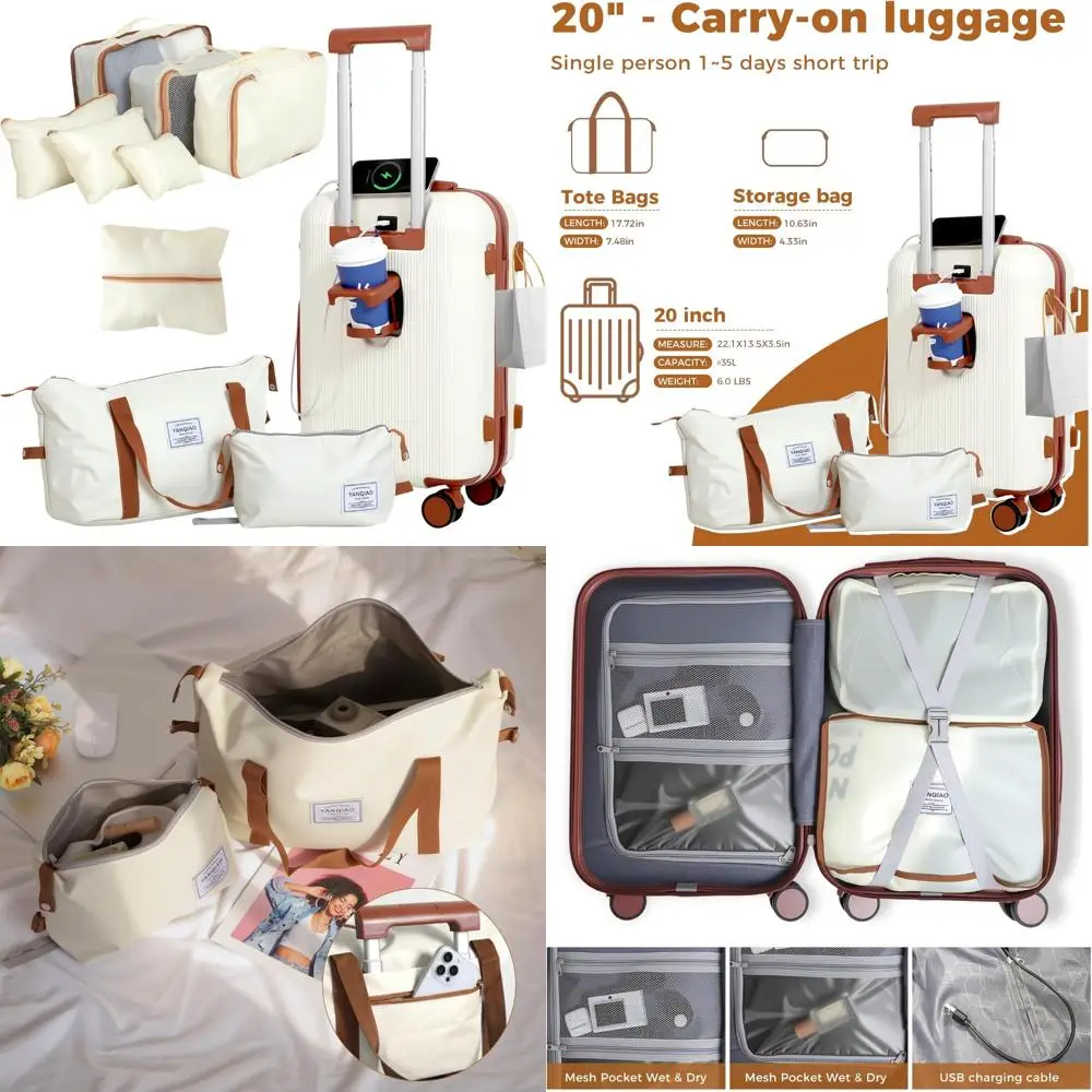 

Travel Luggage Set - 10 Piece, 20 Carry-On Hard Shell Suitcase with Organizer, Spinner Wheels, Ideal for Business and Leisure Tr