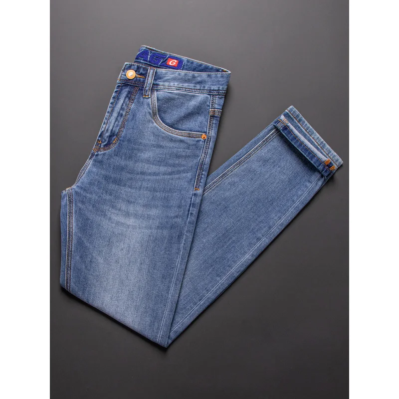 Celana jeans pria minimalis klasik, modis musim panas, ukuran kecil, elastis, celana cropped mewah ringan kelas atas