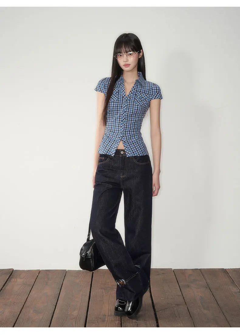 بلوزة صيفية مثيرة للفتيات ذات نمط مثير نقي مع خط عنق على شكل حرف A وأكمام قصيرة وجيوب محيطة للخصر، بلوزة أنيقة للنساء #4