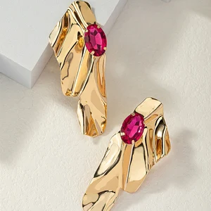 Obega geometrische Ohrringe von Fuchsia -Stein, heiße Goldfarbe, Blumenform, weiblicher Ohrring, Party, Strand, Schmuck für Mädchen 6 Hauptverkäufe Fucsia Belt - №3