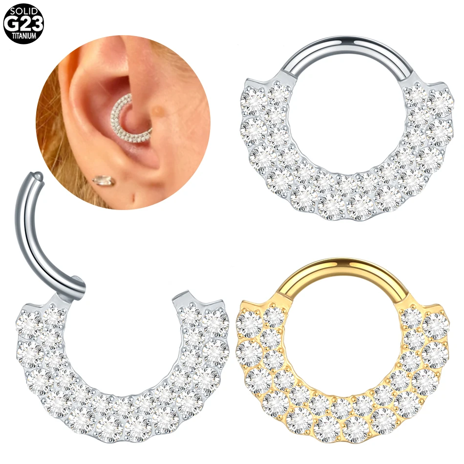 1/5pcs Titan Septum Piercing Doppels chicht Zirkon Klapp segment Nasenring Clicker Daith Ohrring Knorpel Helix Schmuck 16g