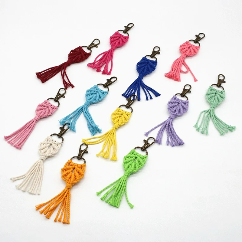 12 Pieces Mini Macrame Keychains Boho Macrame Bag Charms For Car Key Purse Phone Supplies