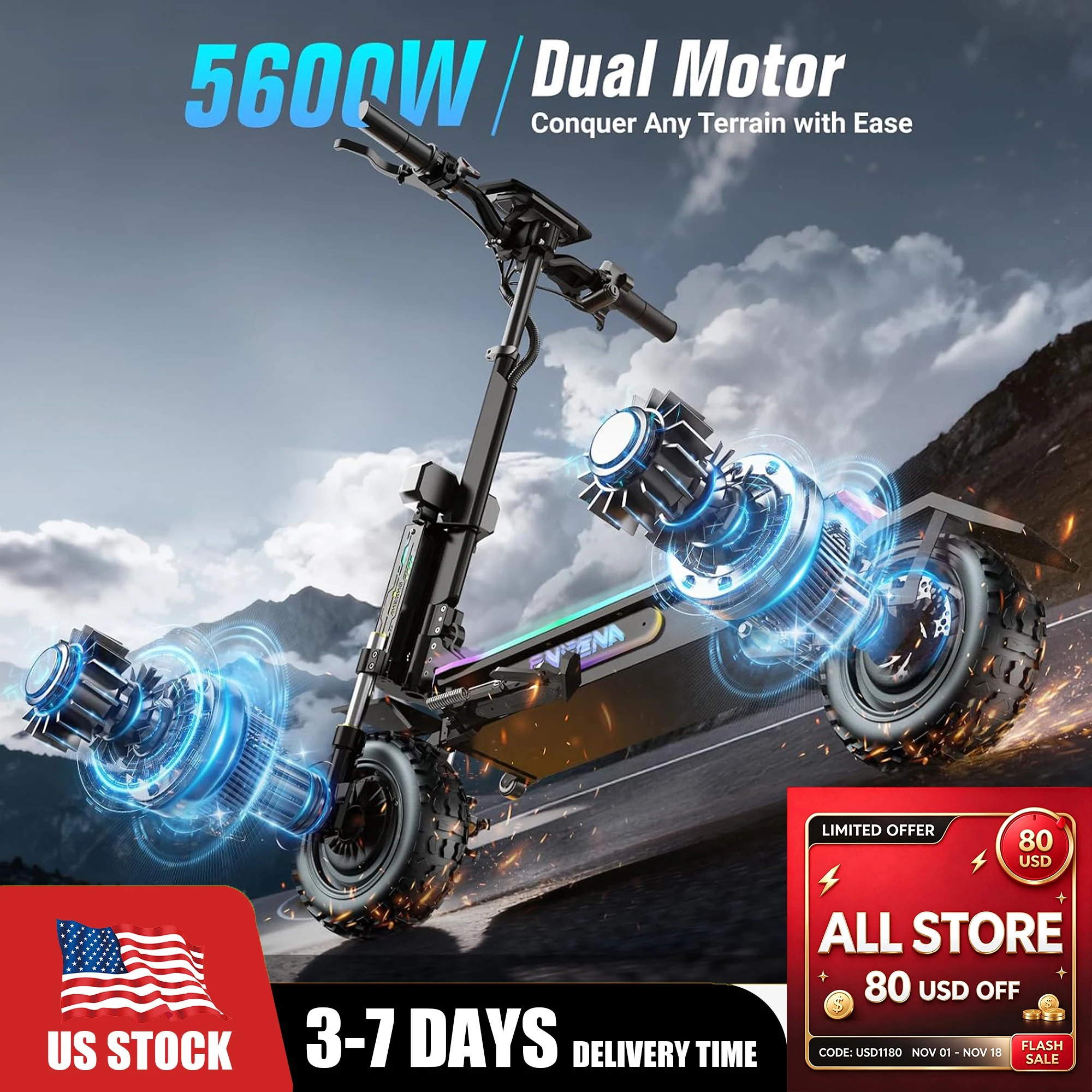 60V 5600W Dual Motor Electric Scooter - Electric Scooters Adults- 5600W Dual Motor,