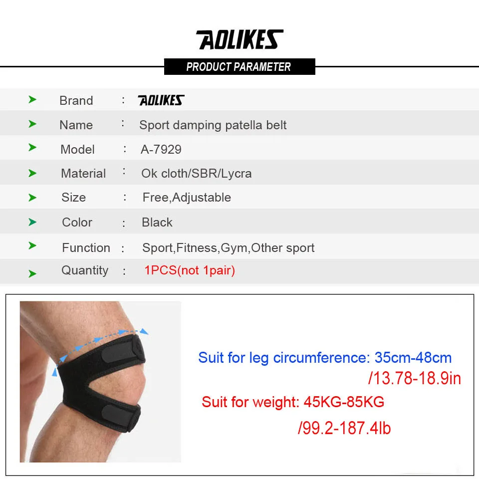 AOLIKES 1PCS Professional Patella Knee Brace for Knee Pain/Meniscus Tear,Adjustable Compression Patellar Tendon Support Strap