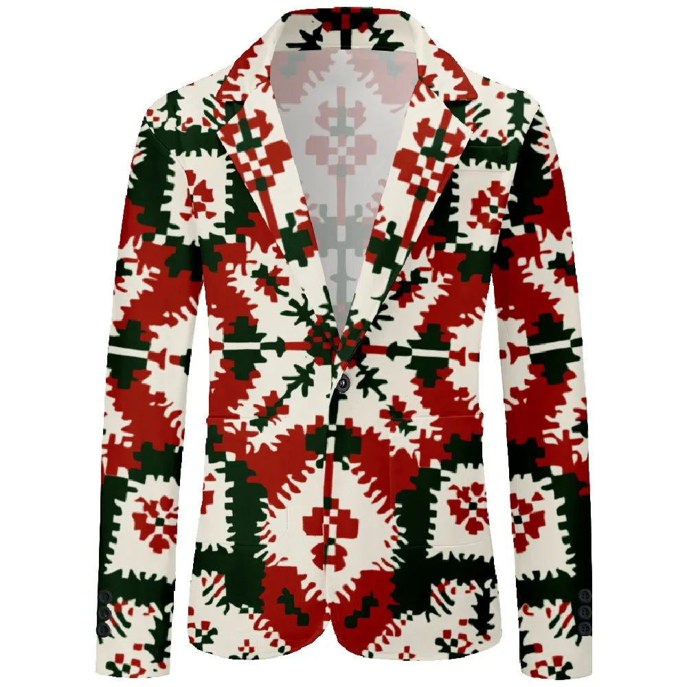 Heren feestelijke kerst casual blazer 3D dennenappel en sneeuwvlokpatroon sportjas met enkele knop voor vakantiefeest bruiloft formele kleding