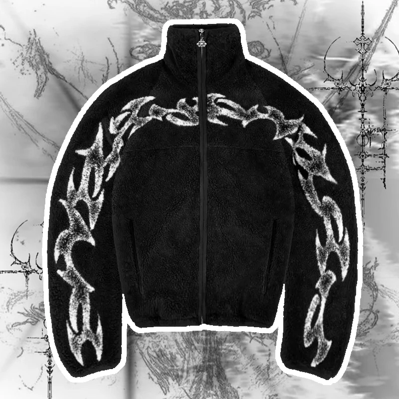 

2025 New Korean Fashion Punk Style Warm Loose Jacket New Winter Street Personalized Stand up Collar Zipper Jacket Men's Y2k