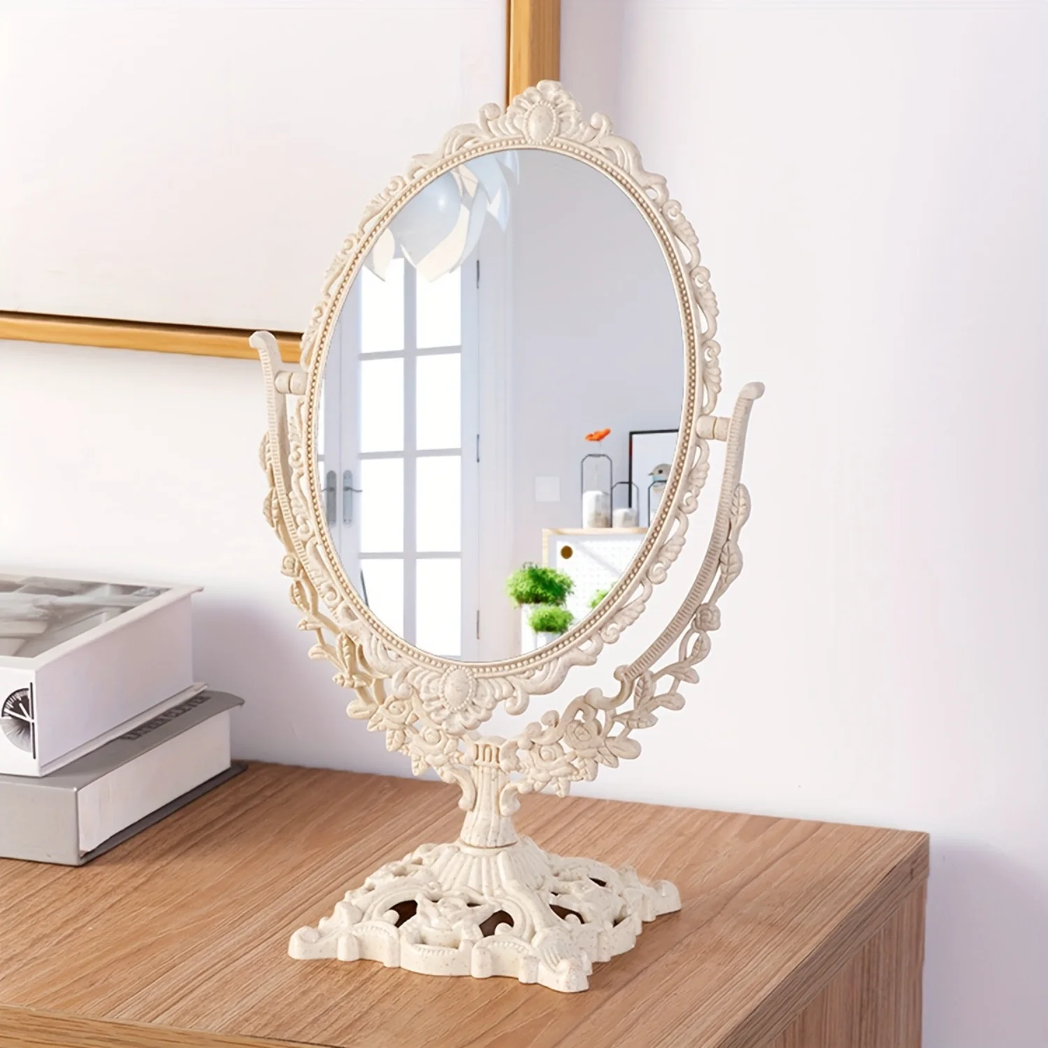 Vintage-Inspired Double-Sided Rotating Vanity Mirror - Elegant Design, Safe Edging - Ideal for Bedroom Makeup Desk