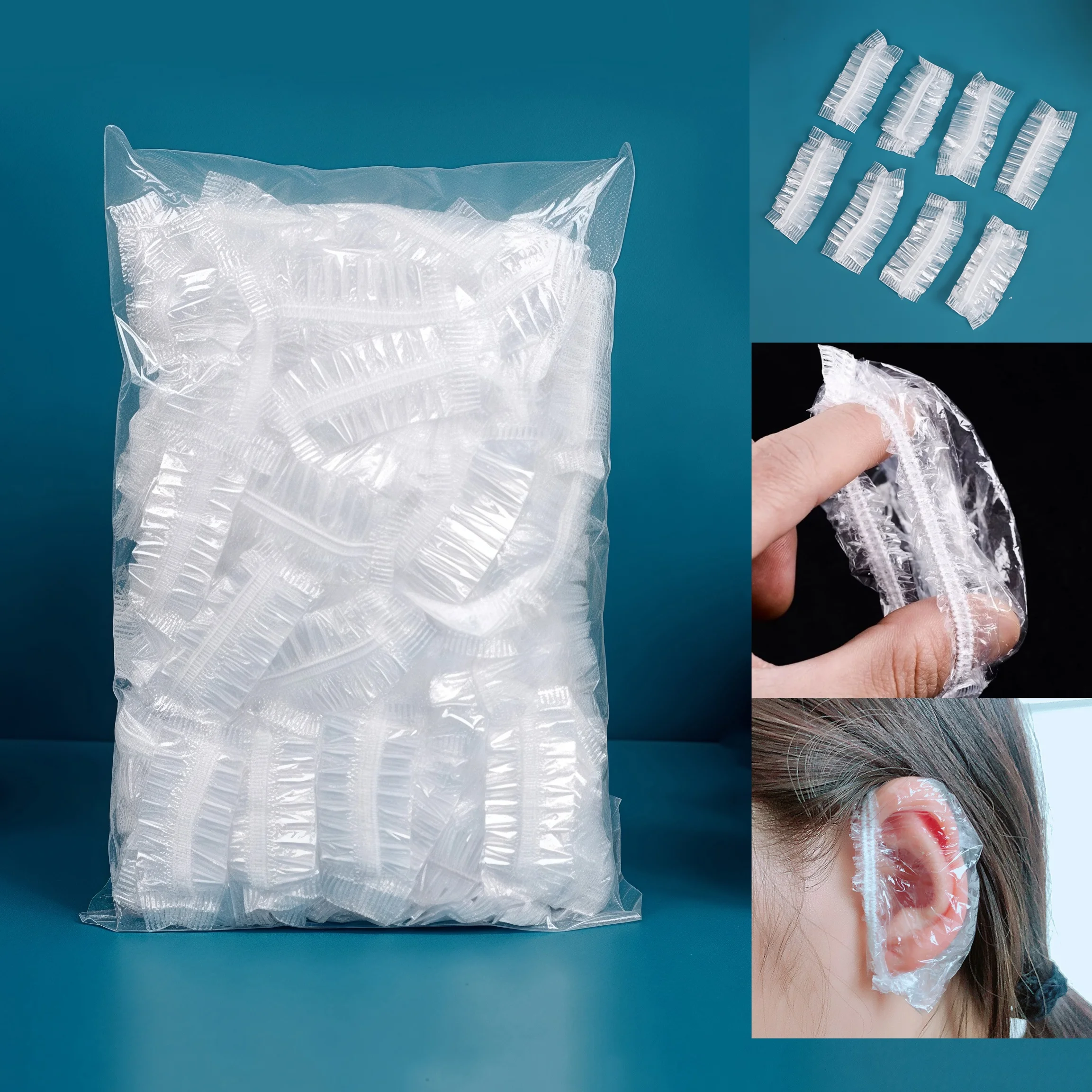 100/200/500PCS Einweg Ohrenschützer Transparente Elastische Dusche Haar Farbstoff Ohr Schutz Abdeckung Werkzeug Schild Wasserdichte Earpack – Detail 5