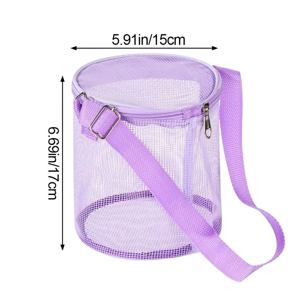 Mesh Beach Bag for Kids Toy Organizer Net Zipper Adjustable Shoulder Strap Storage Pouch Child Shell Collecting Bag Round Bucket