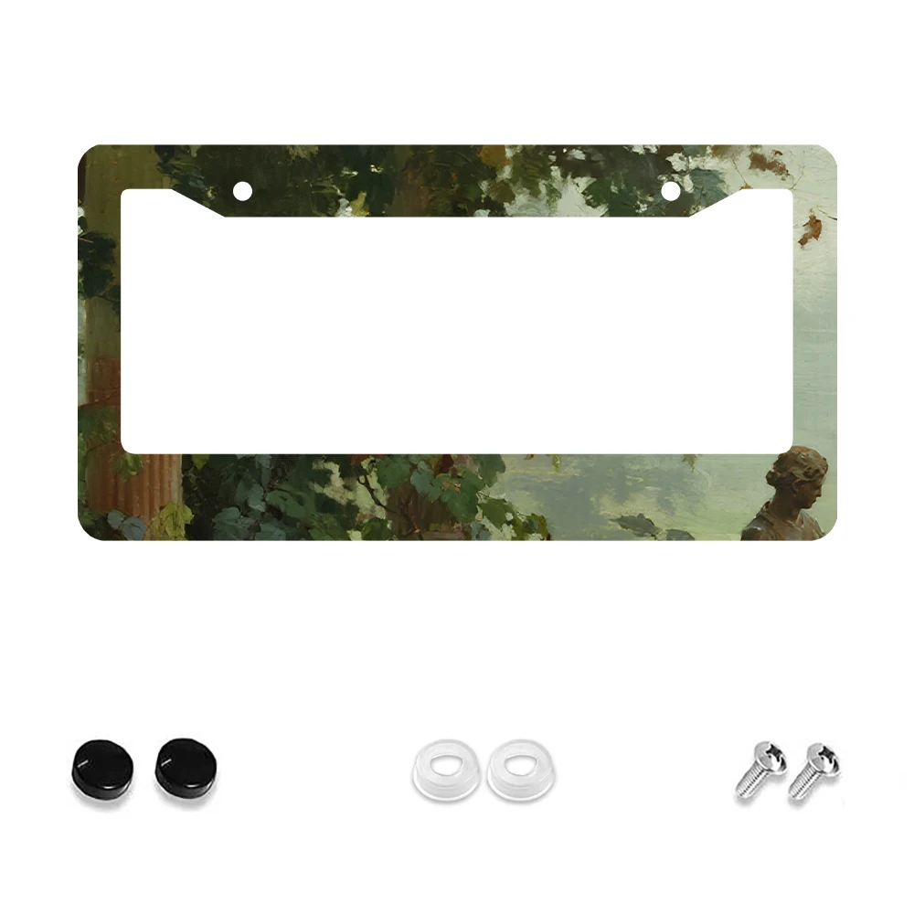 

1pc Vintage Green Forest Pattern 2-Hole License Plate Frame Aluminum Material 6x12 Inches with Screw Set Car Decoration Gift No