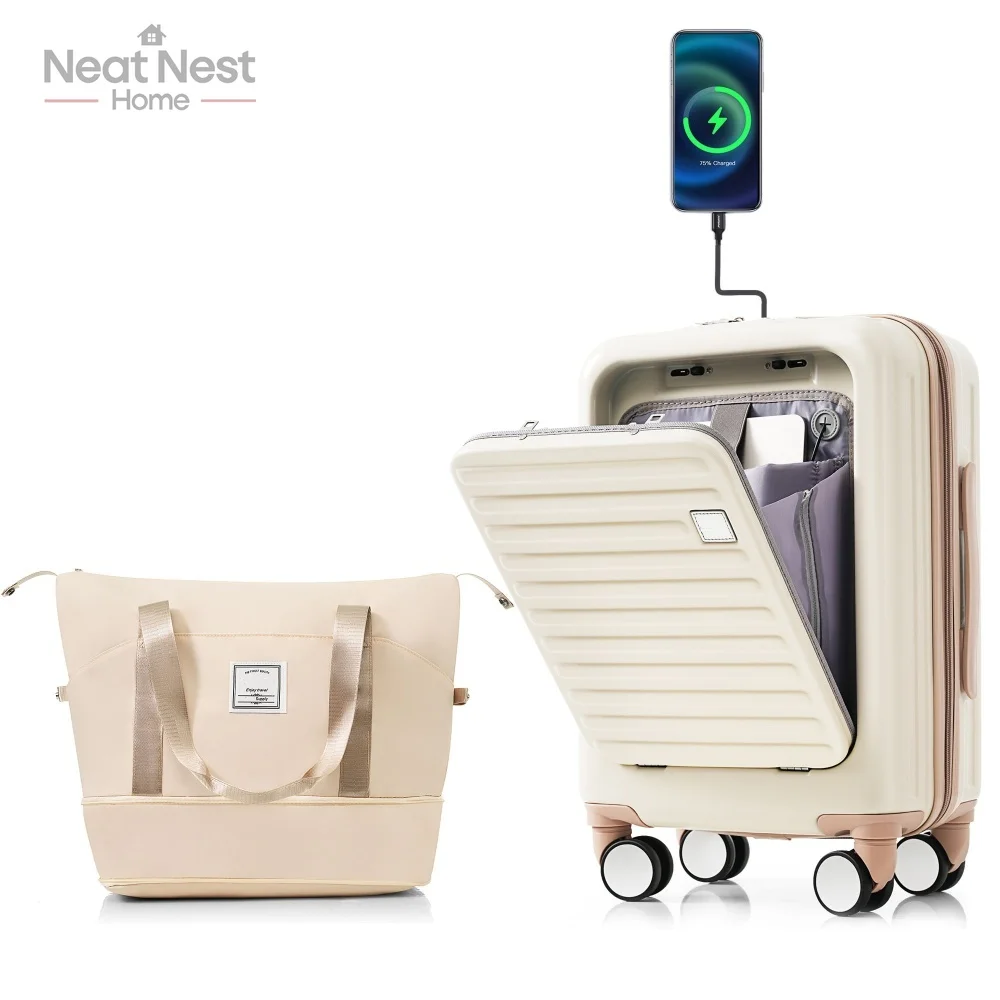 

Versatile Combo Set,Front Opening,Carry-On Luggage,ABS Hard Shell Two-piece suitcase set with USB Port,Smart Convenience Feature