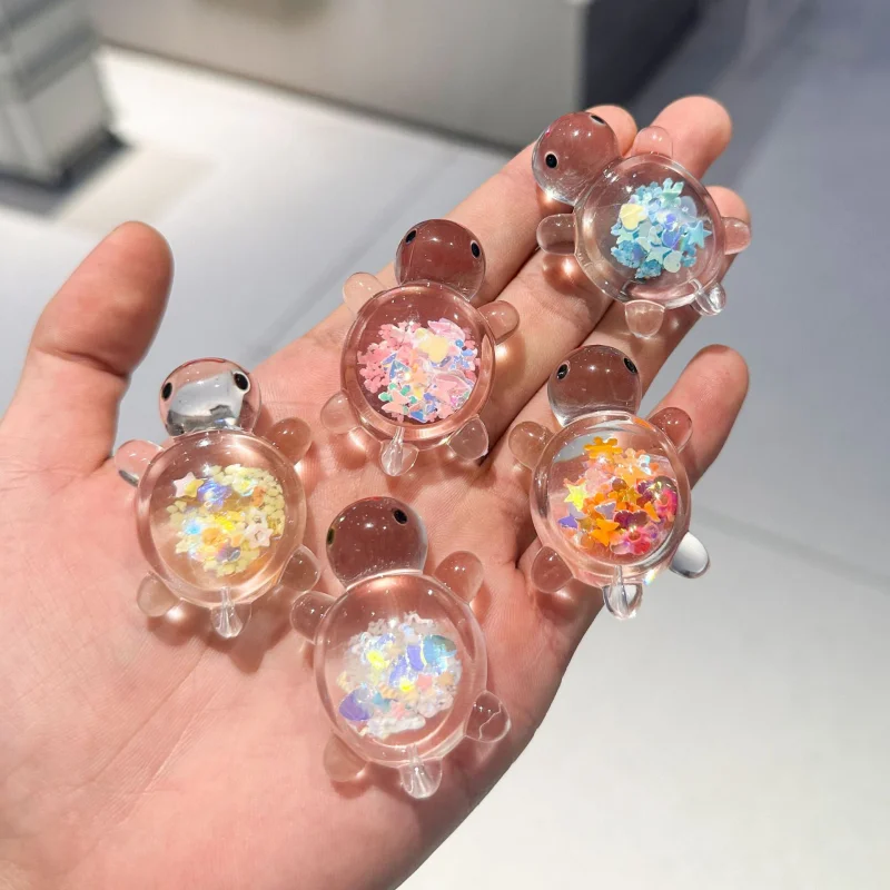 Colorful Shiny Sequins Filled Sea Turtle Miniature Transparent Resin Tortoise Desktop Decor Dollhouse Aquarium Succulent Pot DIY
