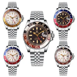 Tandorio GMT NH34 Self-winding 40mm Automatic Steel Watch for Men Sapphire 24H Bezel Date Mechanical Dive Wristwatch Luminous