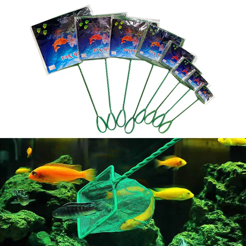 Large 3-12 Inches Fish Net Long Handle Square Aquarium Accessories Betta Shrimp Net Fishing Net Fish Tank Cleaning Tools