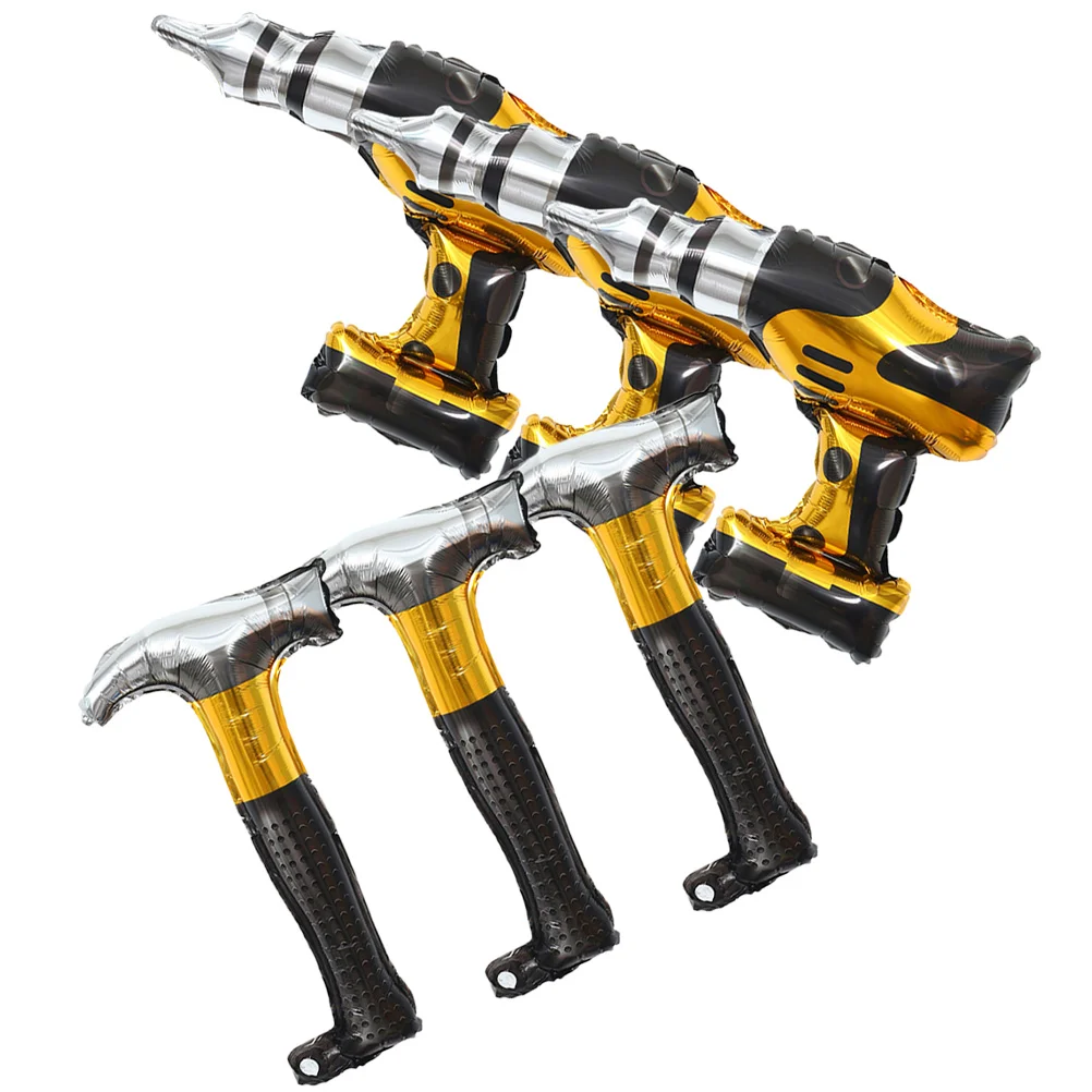 Alumínio Film Balloon Decor, Martelo Inflável, Ferramenta De Construção, Party Decor, Meninos, 6 Pcs