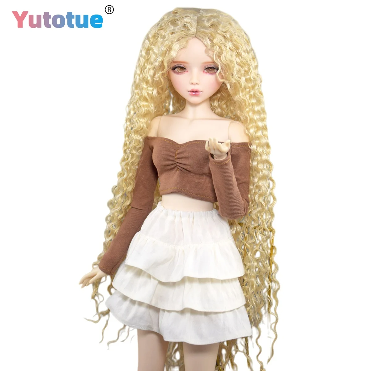 

YUTOTUE 56 см высота женская кукла реалистичный макияж блондинка вьющийся парик золотые глаза голова может открыть 1/3 BJD кукла игрушка