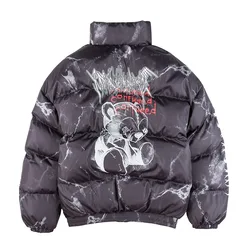 Chaqueta de algodón con estampado de oso de dibujos animados, Parka gruesa de Hip-hop, estilo Harajuku, ropa informal de invierno, marca Tide