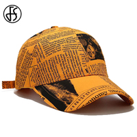 FS Luxury Brand Yellow Women Hat Newspaper Pattern Baseball Caps For Men Cotton Trucker Hat Street Hip Hop Cap Gorras Hombre