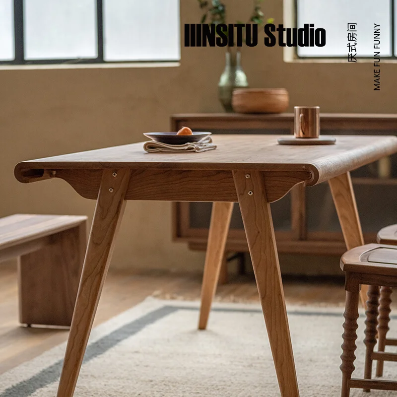 LMM solid wood dining table retro matte long table wabi-sabi wind