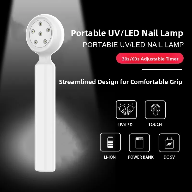 Portable Handheld Nail UV/LED Phototherapy Lamp Small Power Storage Style for Nail Glue Curing White Blue Light Nail Lamp